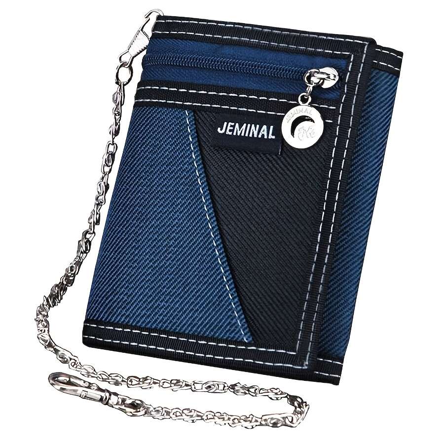 1pc Compact Men's Canvas WalletHigh-Quality Multi-Functional with Chain Detail Portable Travel