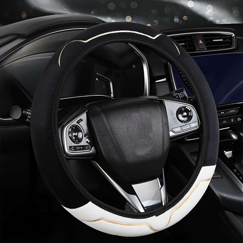 Car Steering Wheel Cover Black+Light White