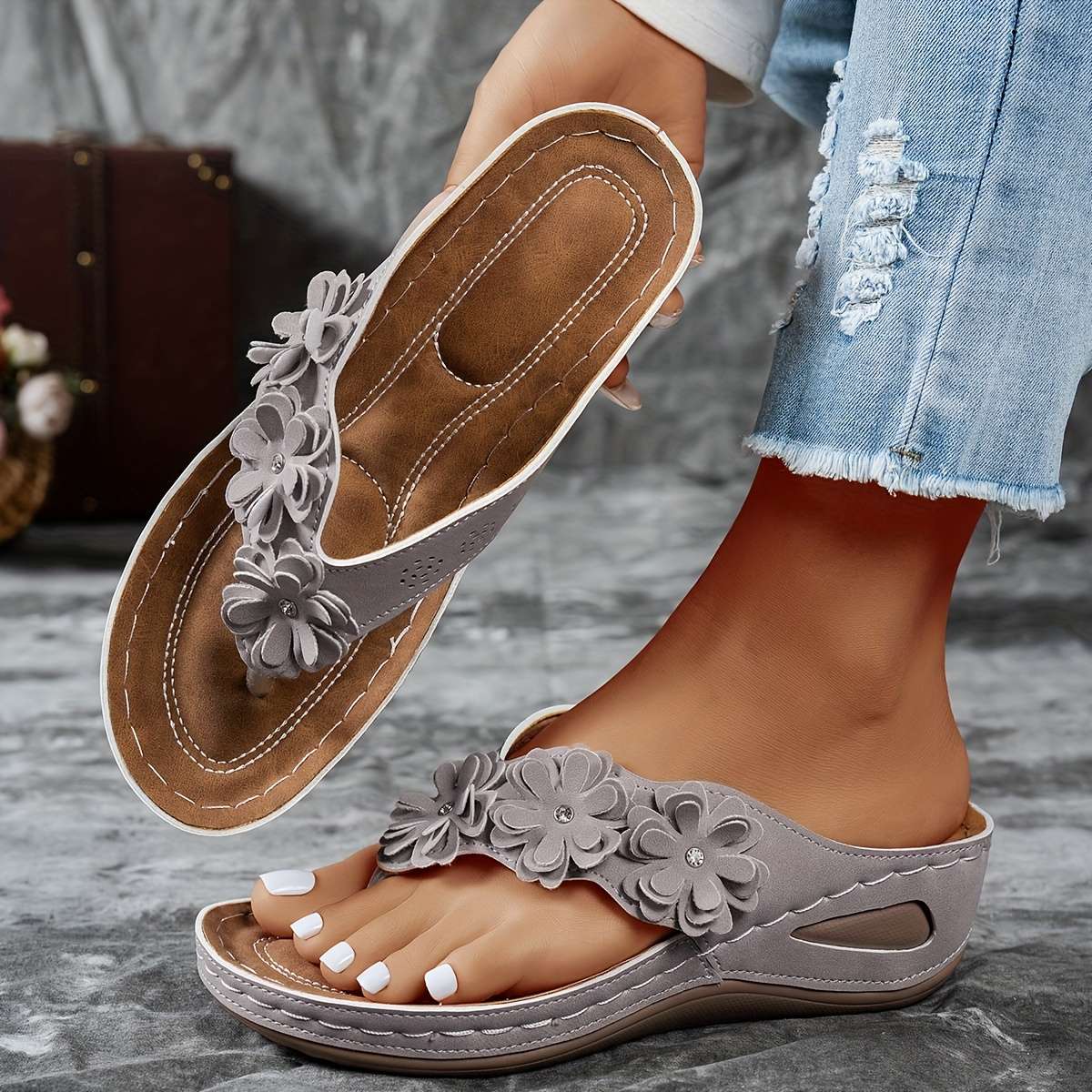 Ladies Summer Flip Flops White Uk 5