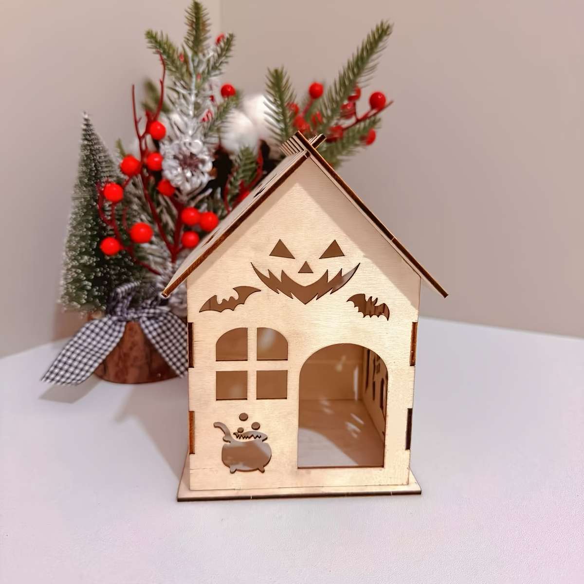 3D Building Model Puzzle Set Items Holiday Hollow Out Diy Wooden House