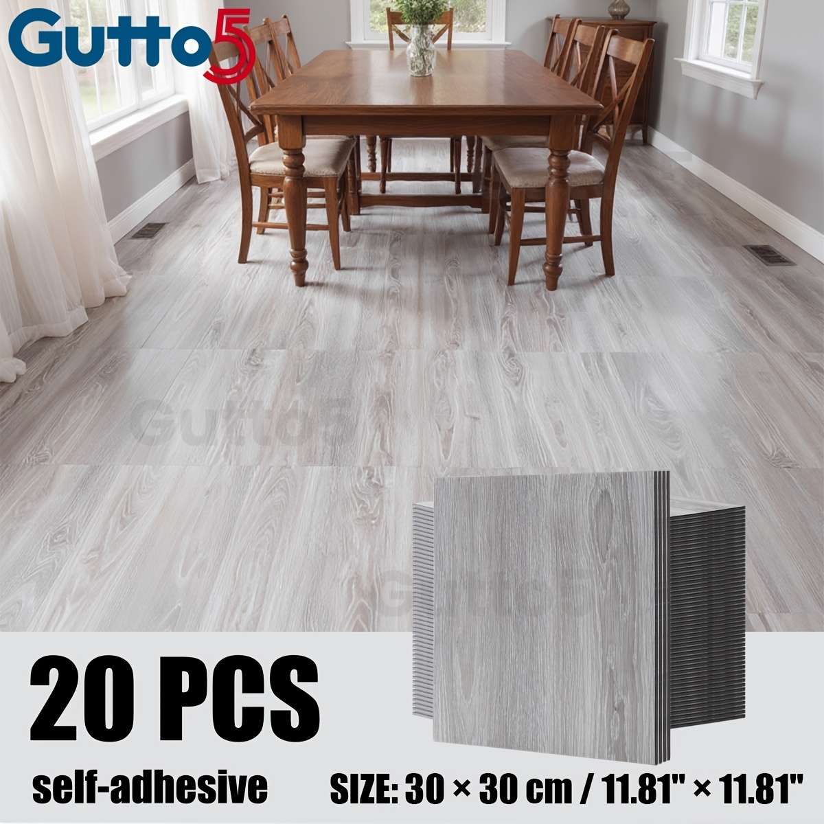 Self Adhesive Floor Stickers 20Pcs 11.8"11.8" 30Cm30Cm Steel Oak
