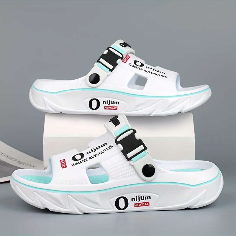 Men Slippers Summer Style White Blue Size Uk 8.5 To 9