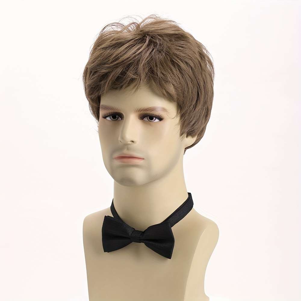 Light Brown Mens Wigs Hair Length 25.4Cm