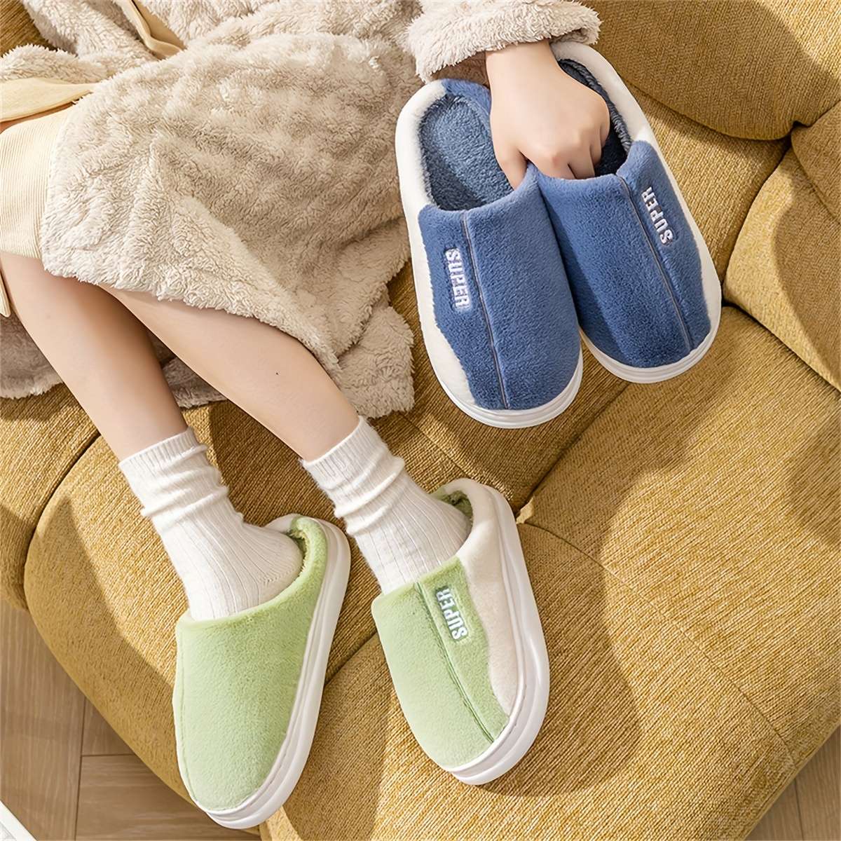 Cotton Slippers Color Bean Paste Sizeuk 6.5-7