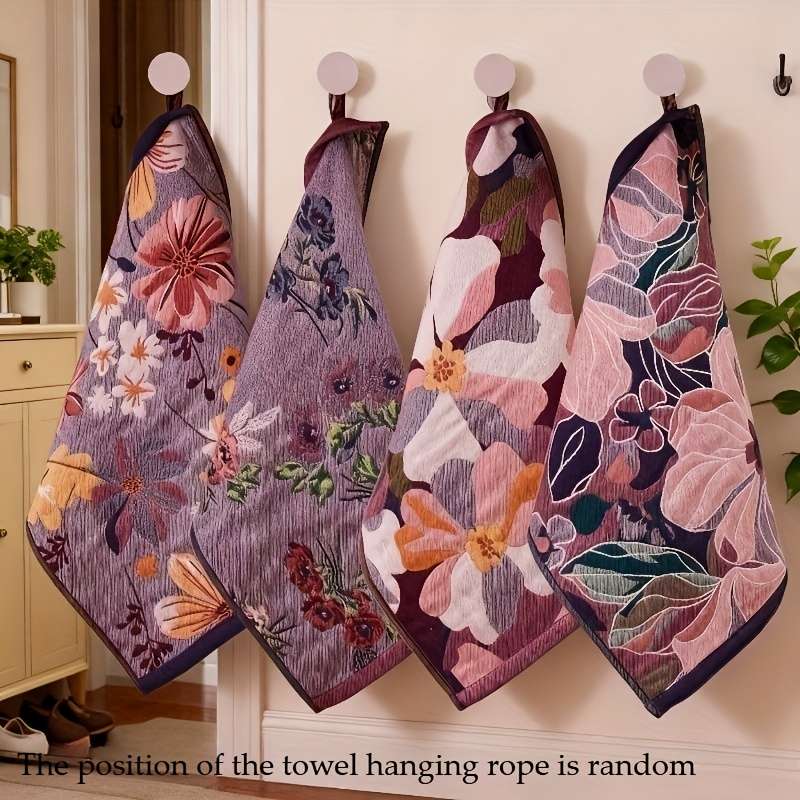 Towel Color 2Pcs Purple Courtyard Flower Narrative