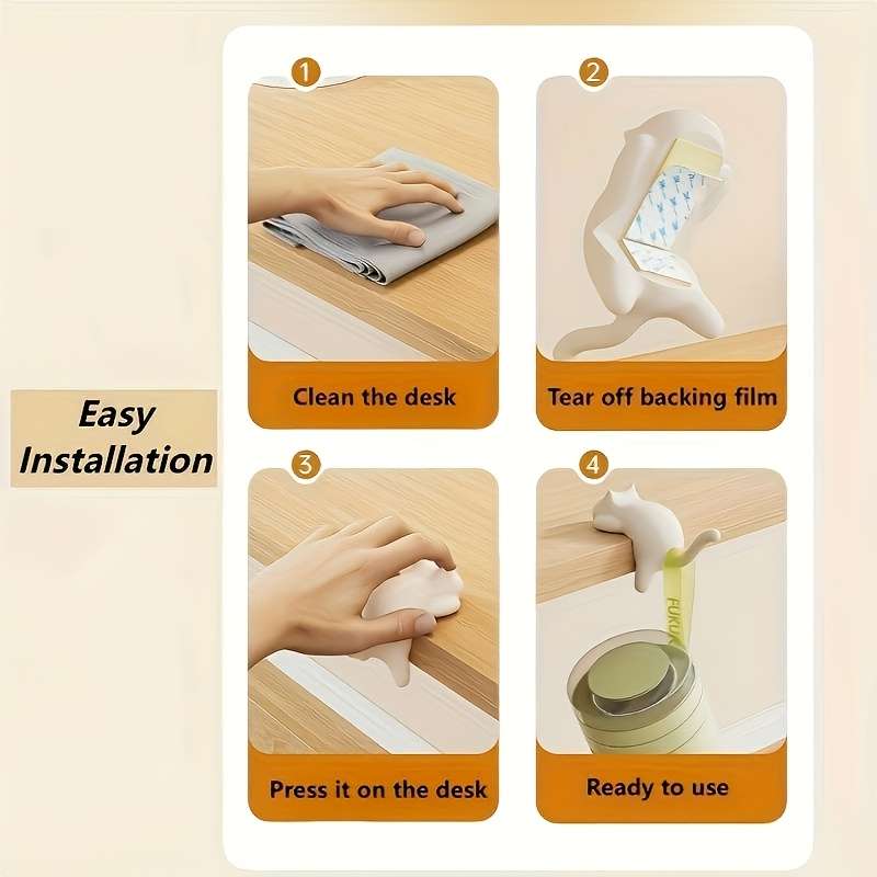 Cute Cat Desktop Hanger Cat Shaped Adhesive Hanger In 3 Colors color 1pc Yellow