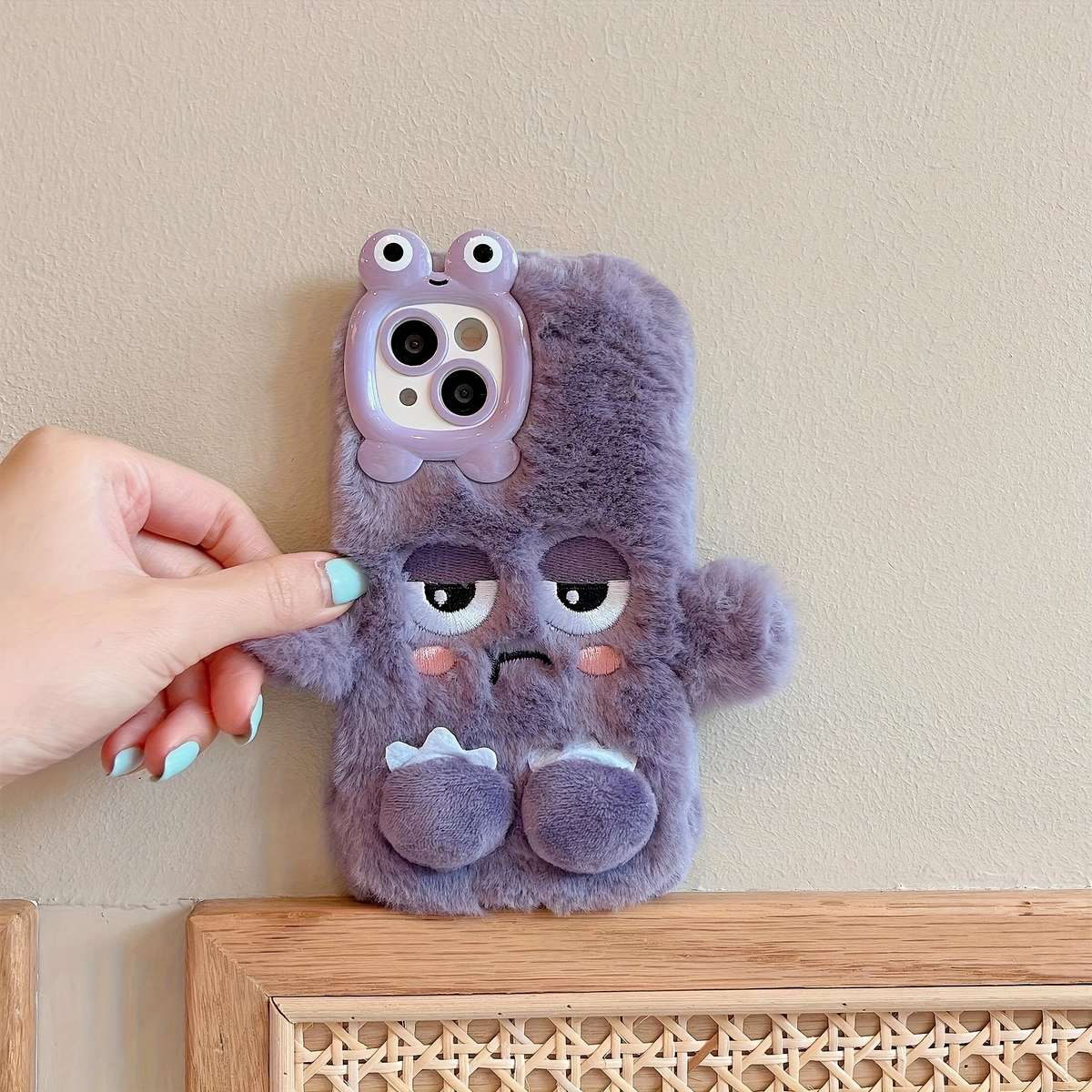 1Pc Light Pink For iPhone 12 Plush Little Monster Phone Case