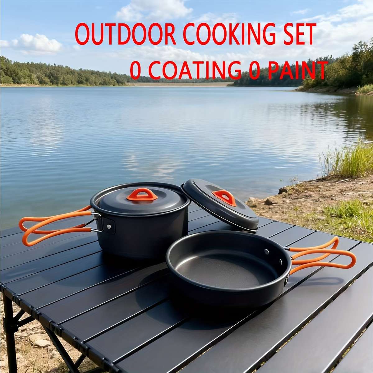Orange 2-Piece Portable Camping Cookware Set