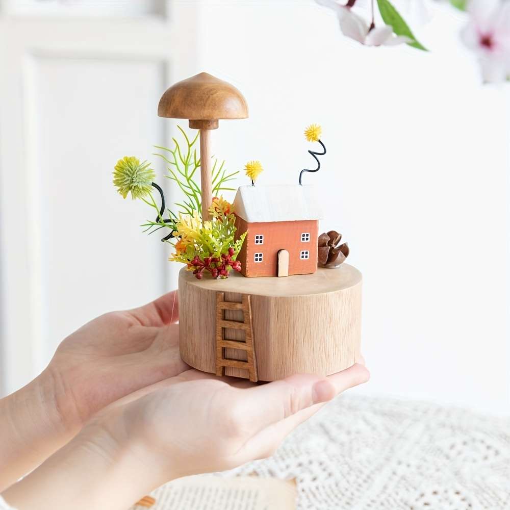 Building Toy Architectural Model Toy Set Items Wooden Mushroom House   Orange