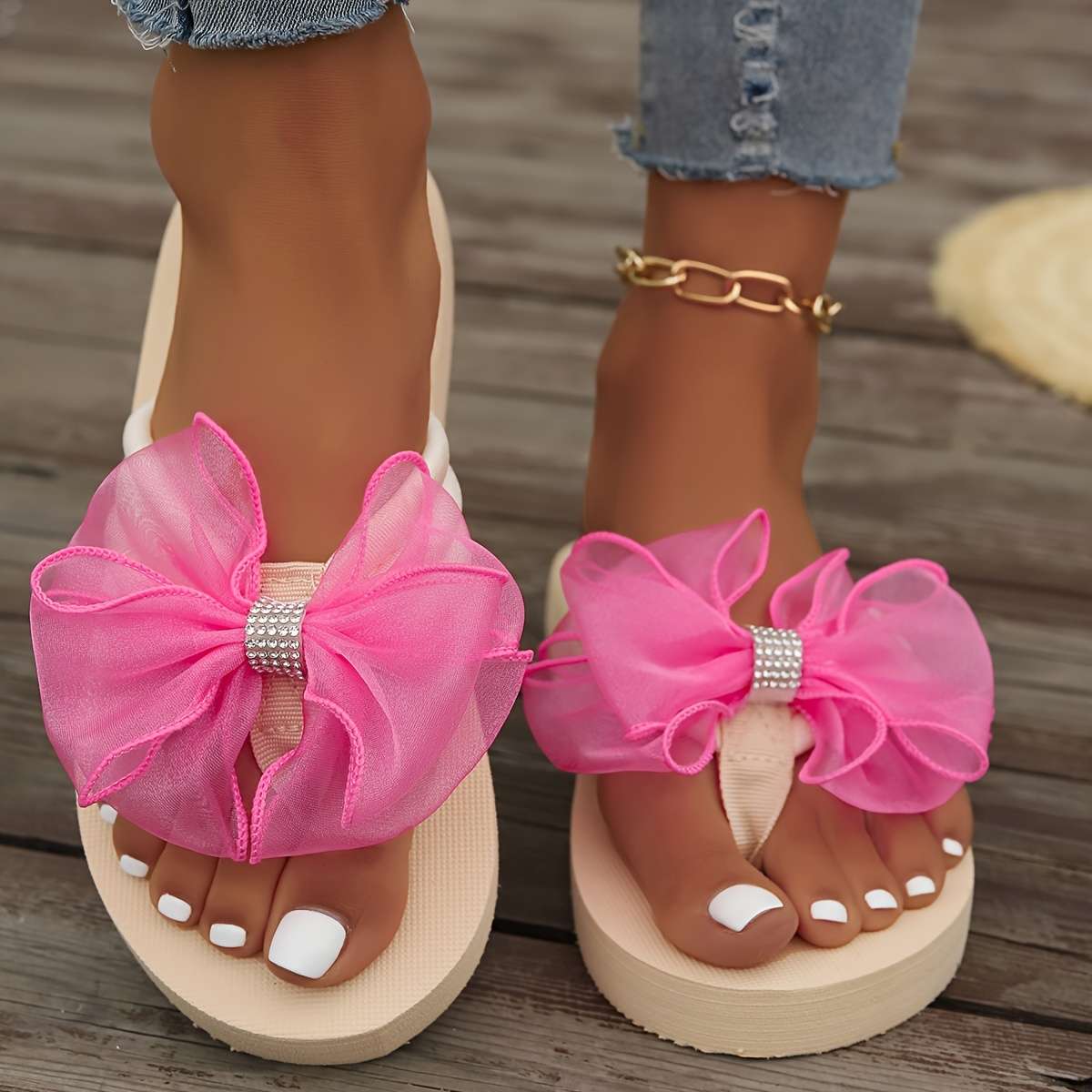 Ladies Summer Flip Flops Bright Pink Color Uk 5