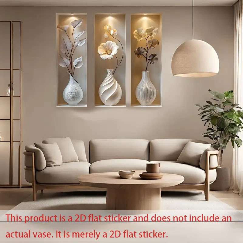 Wall Stickers Style 3Pc White Vase Wall Sticker