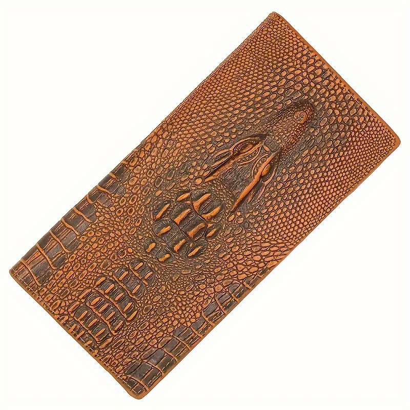 Men'S Classic Crocodile Pattern Long Walletmulti-Card Holder With Zipper Coin Pocket Textur