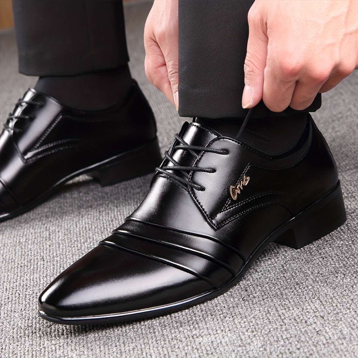 Mens Leather Shoes Color Black Sizeuk 12.5