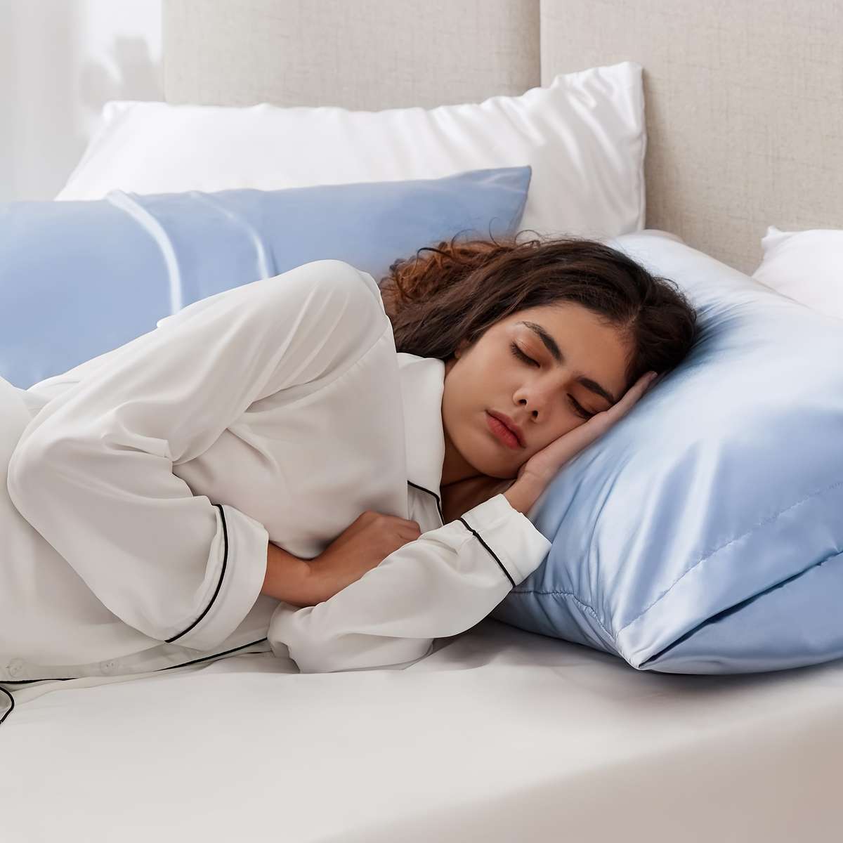 Satin Pillowcase Color Light Blue Size40Cm*80Cm