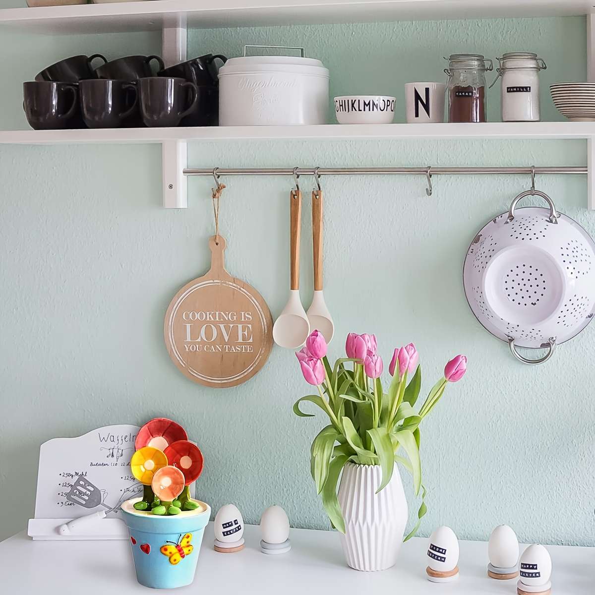 1 Set of Flower Spoons with Storage Rack Cute Household Kitchen Ceramic Spoons with Base Kitc