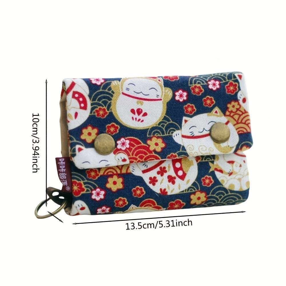 Creative Cartoon Printed Three-Fold Canvas Wallet Women Card Holder Wallet Men Coin Purse