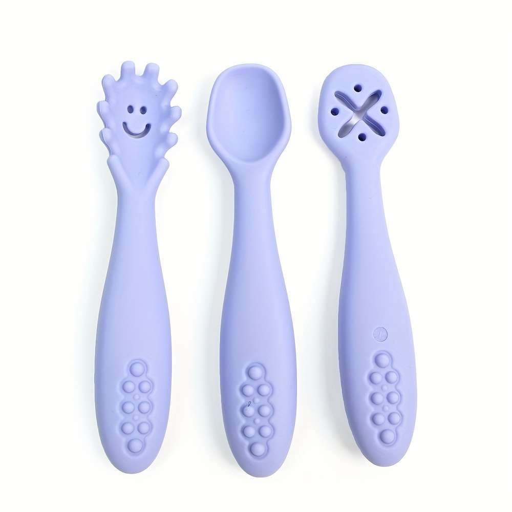 3pcs set Silicone Feeding Spoons for Youngsters Silicone Spoons for Easy Grasping Licking S