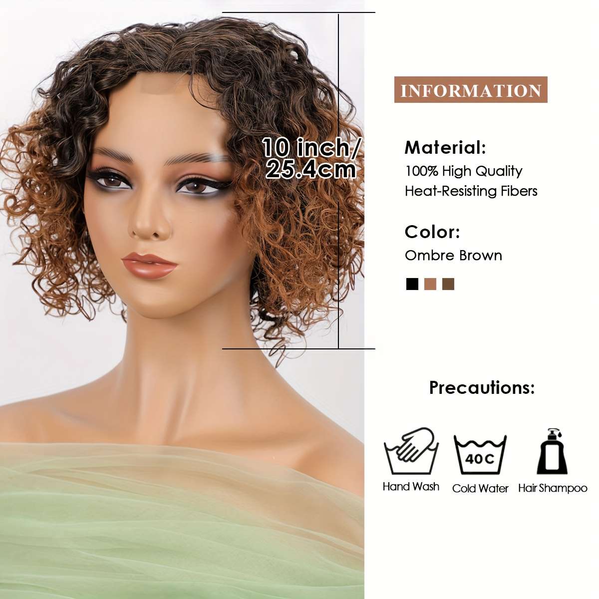 Yellowish-Brown Womens Wigs Hair Length 25.4Cm
