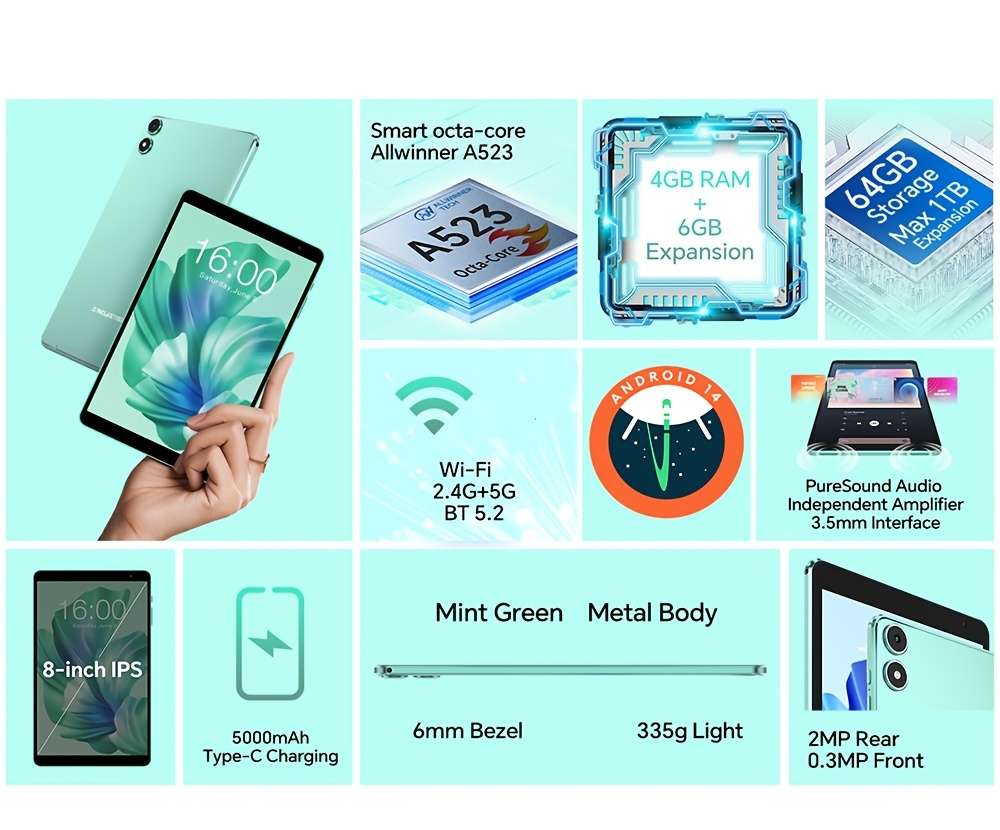 Heavy Duty Teclast P85T 2024 Tablet For Entertainment Crystal Clear Screen 8