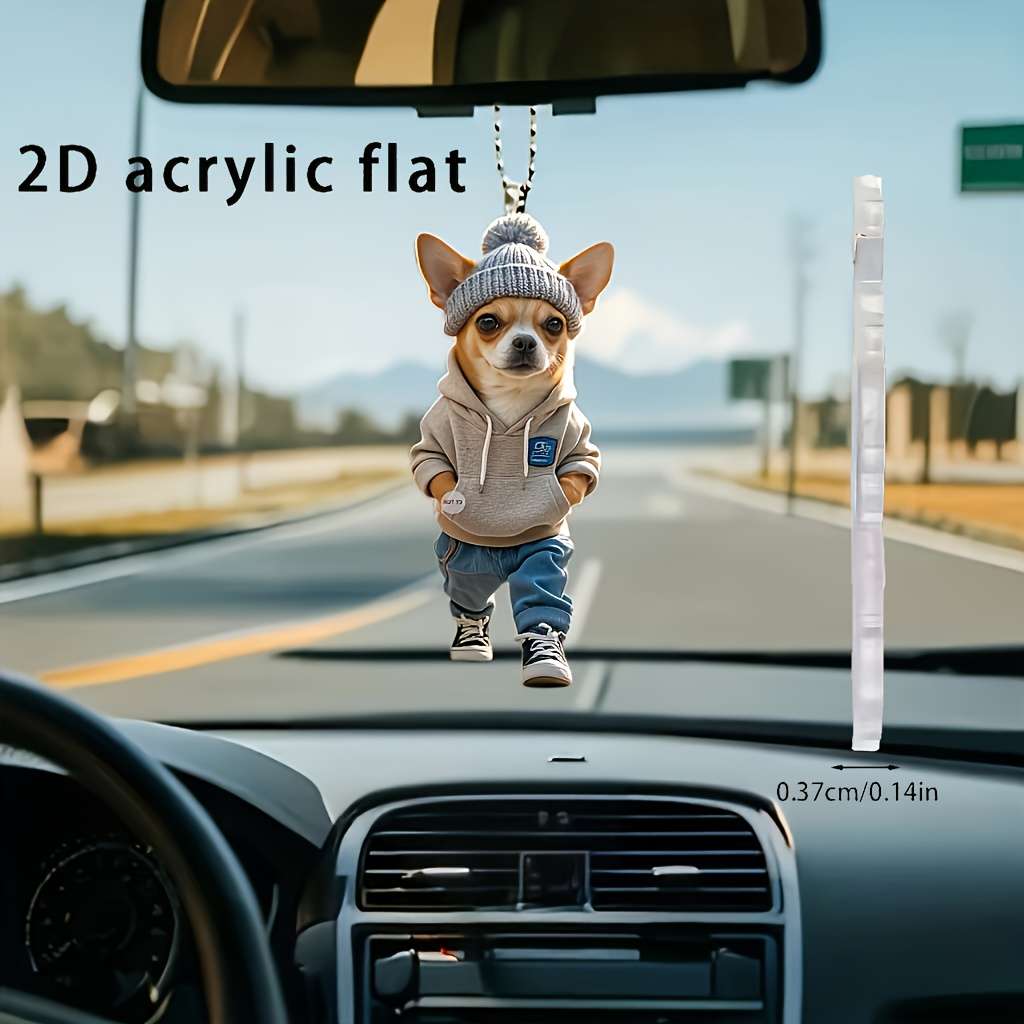 Car Interior Decor Style Chihuahua Casual Outfit Wearing Knitted Hat
