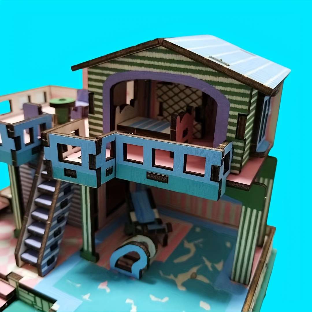 3D Building Model Puzzle Set Style Seaside Villa