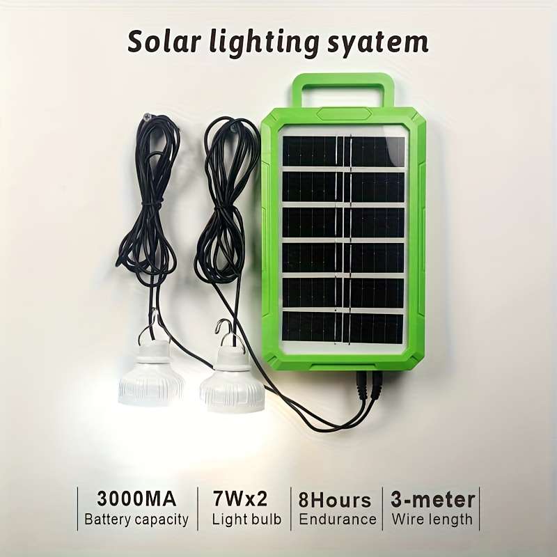 Solar Emergency Lights Color Green Solar Panel  2 Bulbs