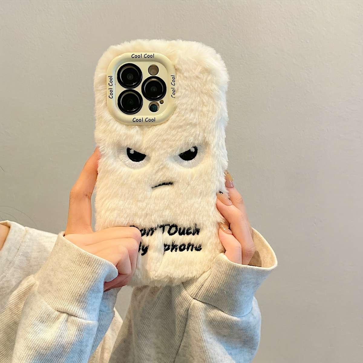 1Pc White For iPhone 11 Plush Little Monster Phone Case