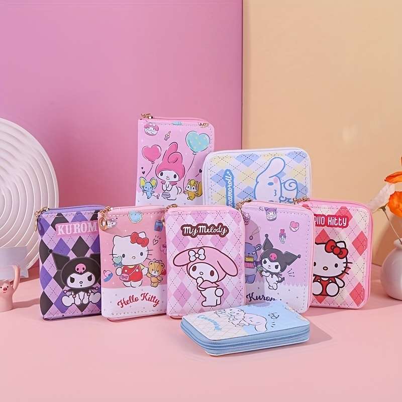 1pc Sanrio Hello Kitty Kulomi Cinnamon Dog Printed Short WalletCute Zipper PU Leather Key and Ca