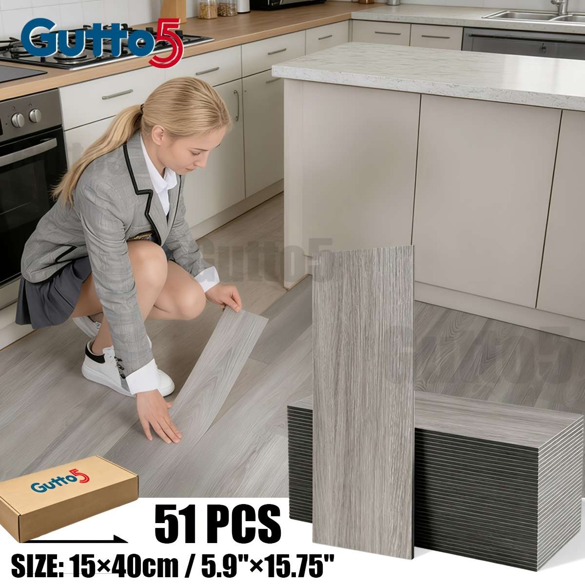 Self Adhesive Floor Stickers Natural Grey 51 Pcs