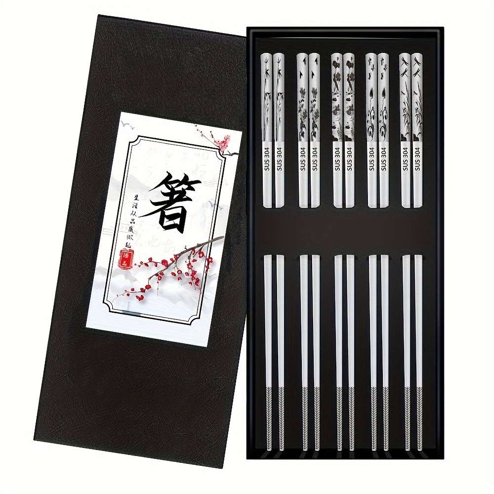 Chopsticks Style Chinese Style Ink Painting 5 Pairs In Gift Box