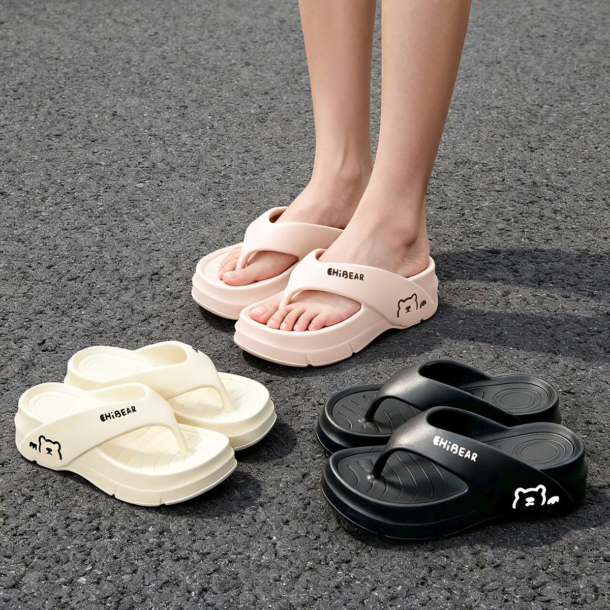 Ladies Summer Flip Flops Black Uk 4.5-5