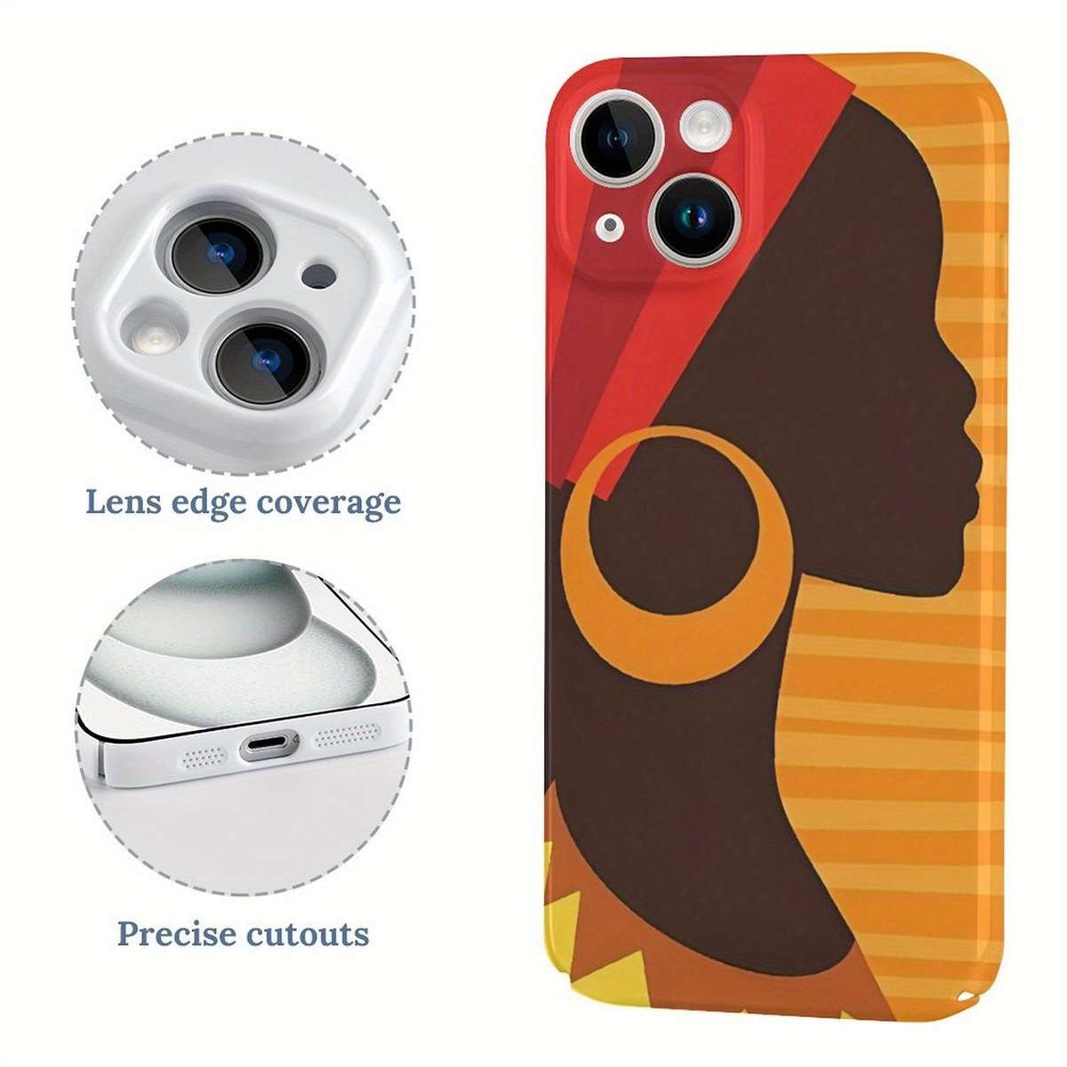 1Pc White For iPhone 15 Pro African-Inspired Silhouette Phone Case