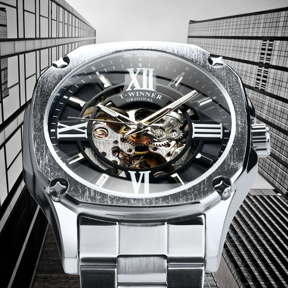 Men Fashion Square Skeleton Automatic Mechanical Watch For Men Luminous