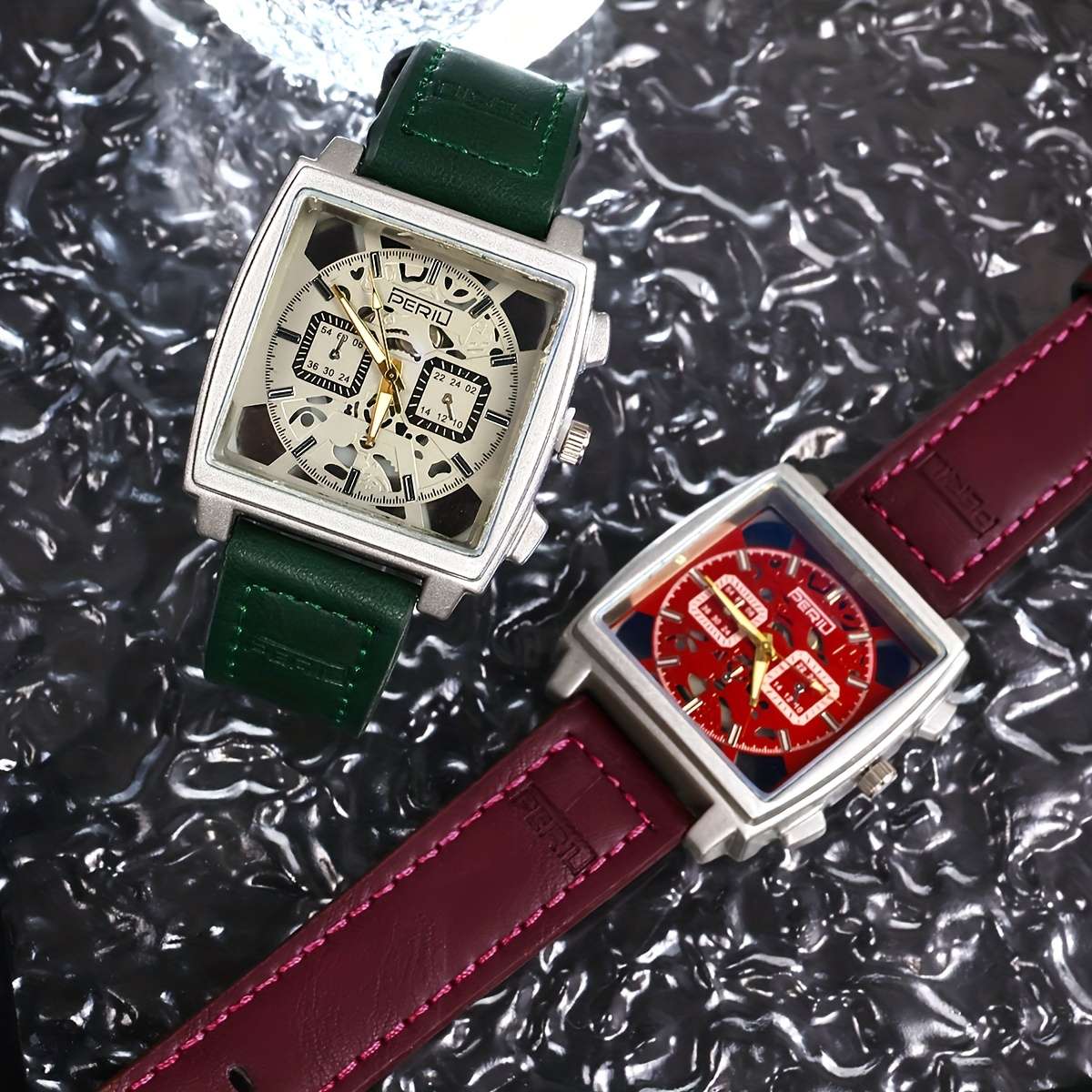 Men Quartz Watch Featuring Square Silvery Case With Hollow Design