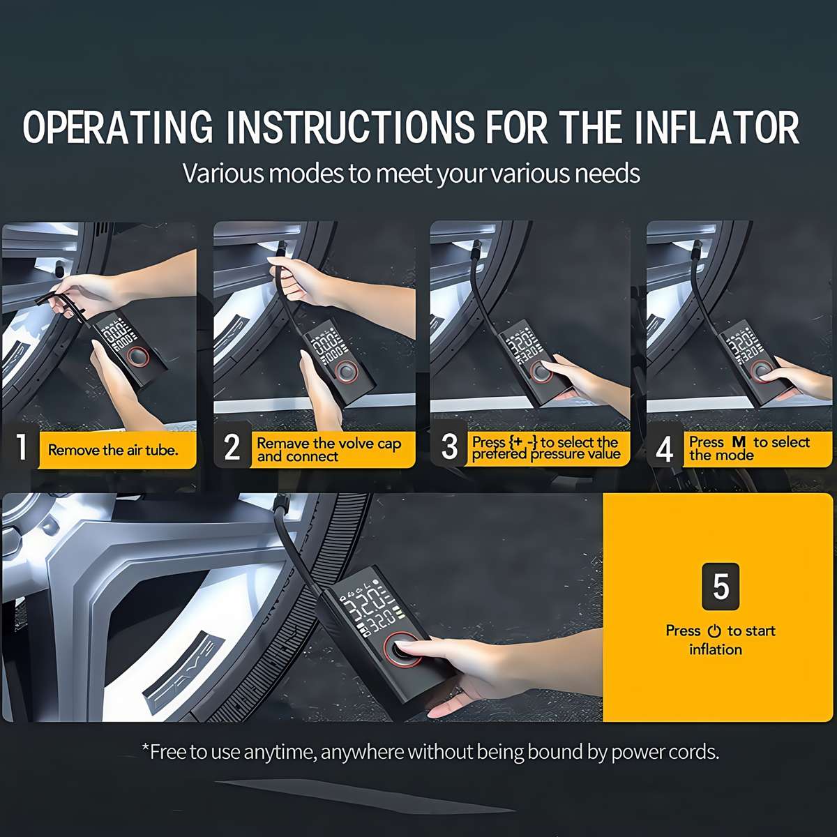 Multifunctional Smart Wireless Digital Display Portable Car Tire Pump