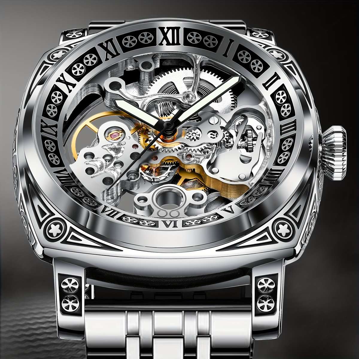 Carved Automatic Watches For Men Tattoo Case Watches For Men