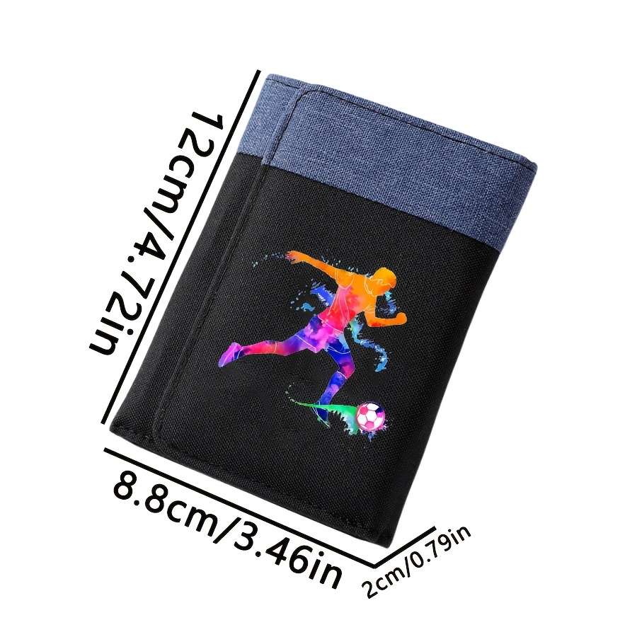 Men'S Casual Canvas Wallet With Football Player Design Color Block Double-Fold Multi-Car