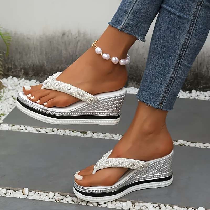 Ladies Summer Flip Flops White Uk 4