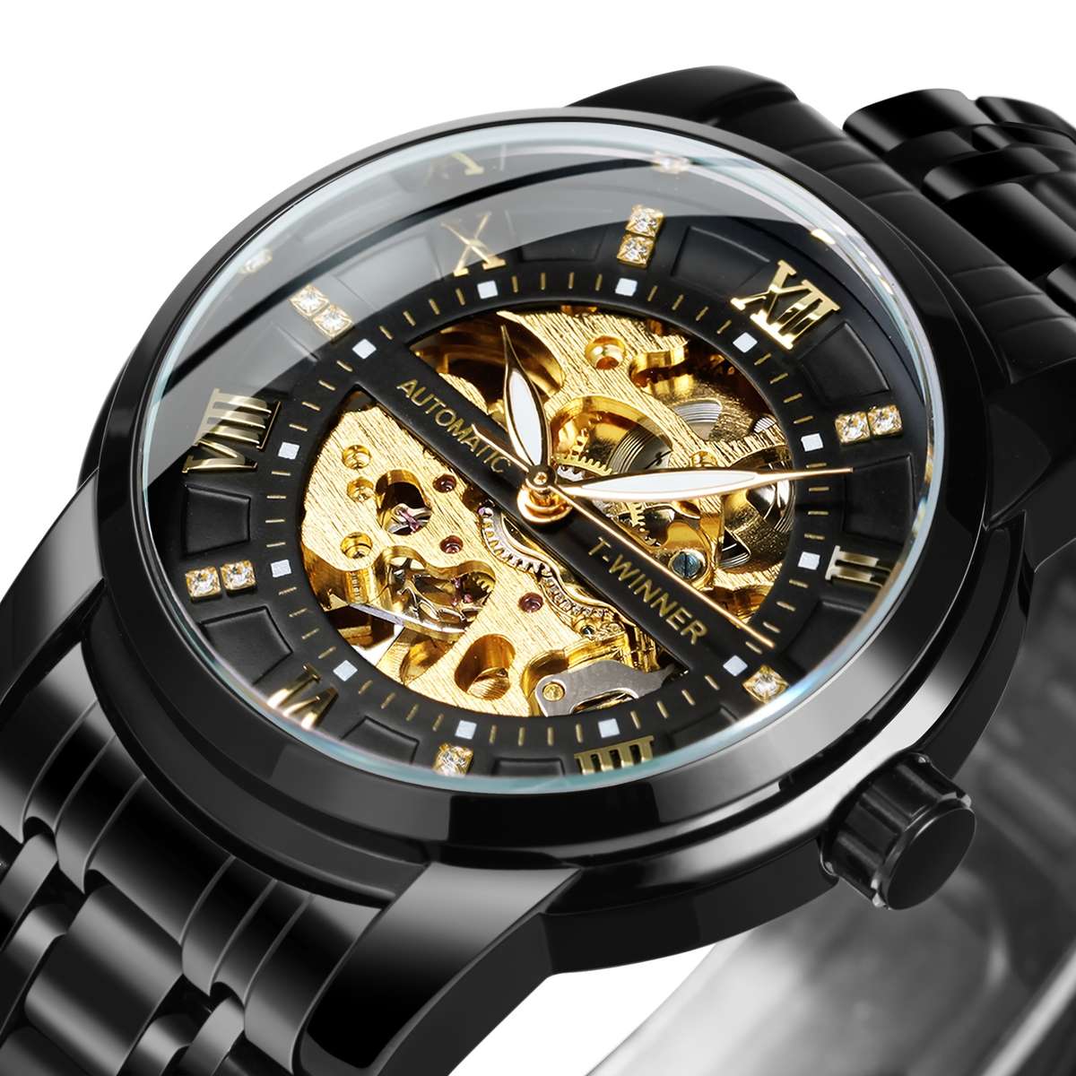 Luxury Men Luxury Golden Skeleton Automatic Mechanical Watch Luminous