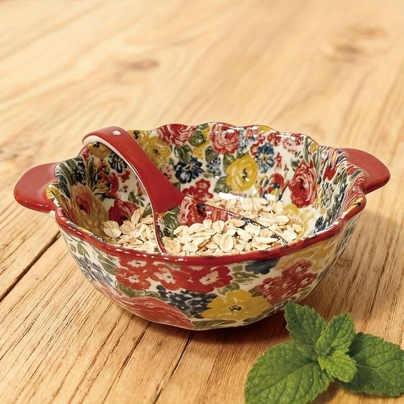 Bowl Style Peony Flower  9.5Inch Doublehandled Soup Bowl