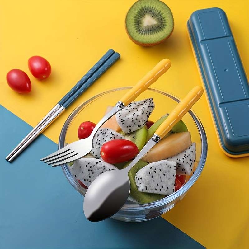 Foldable 3 In 1 Stainless Steel Camping Utensils Set Reusable Plastic Cover