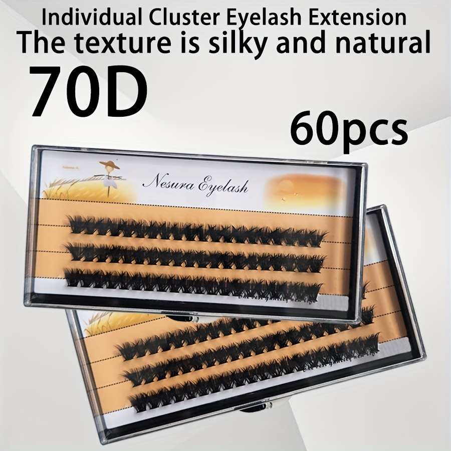 60pcs Natural Soft Individual Lashes Hair Length 70d 10mm 18mm