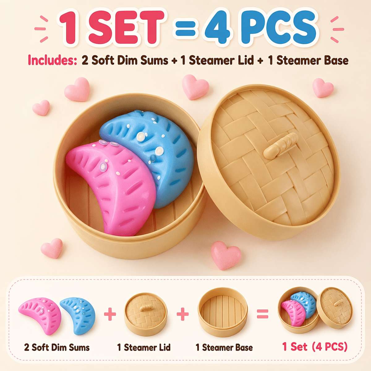 Squeezable Toys Color Random Style 2 Dumplings 1 Lid 1 Base