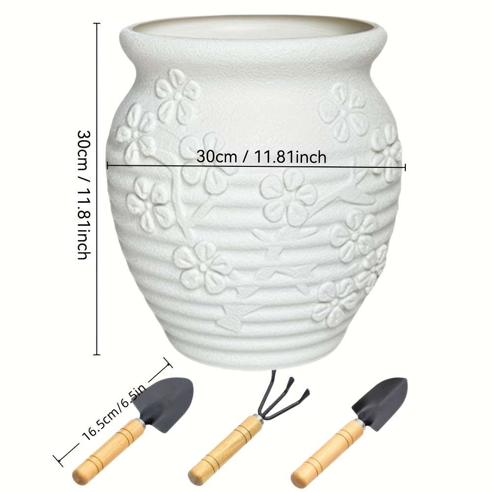Flowerpot Model White 28X30Cm Add 3Pcs Tools