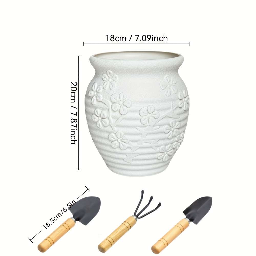 Flowerpot Model White 28X30Cm Add 3Pcs Tools