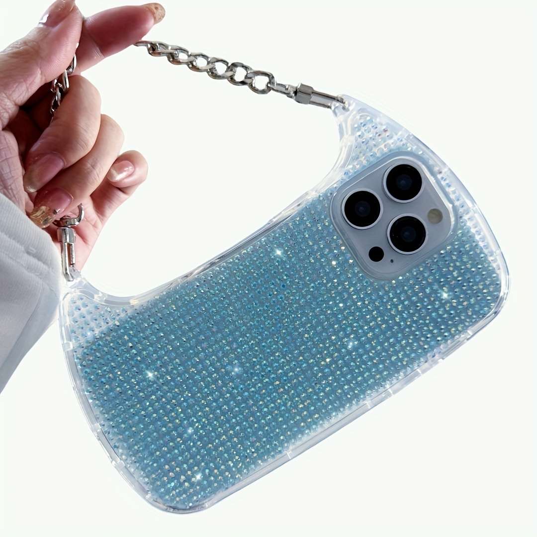1Pc Light Blue For iPhone 16 Pro Max Luxurious Diamond Phone Case
