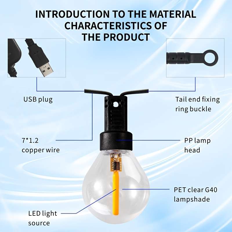 String Lights Size 23Ft 7M 10 Led Bulbs