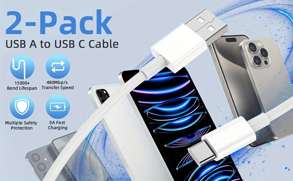 Charging Cable Color White Size 9Ft 3M