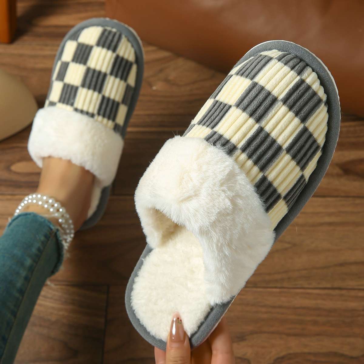 Cotton Slippers Color Grey Sizeuk 6.5-7