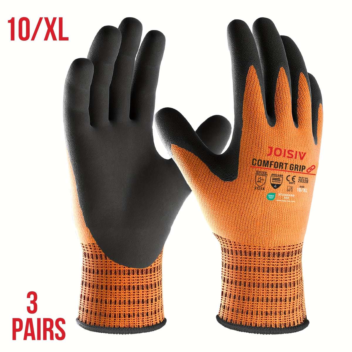 Work Gloves Size Xl Quantity Orange 3 Pairs